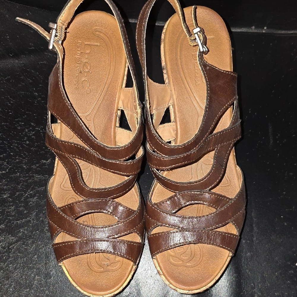 b.o.c. Brown Wedge Sandals with Strappy Design